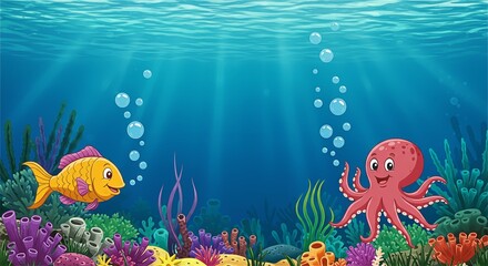 underwater world with fishes