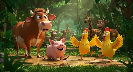 cartoon animals in the jungle