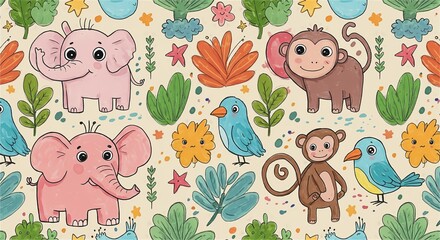 seamless pattern with elefant and flowers