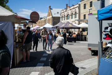 farmers market in a city hobart Market with tourists in australia © Phoebe