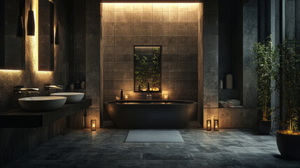Modern luxury bathroom with soft lighting and elegant decor
