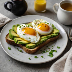 Eggs and Avocado Toast on a Plate