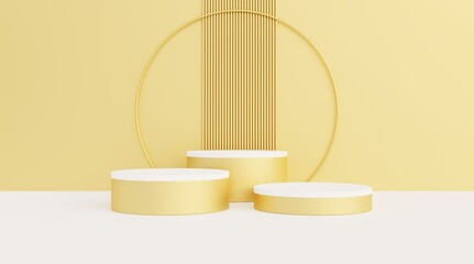 White and gold pedestals for displaying products Premium natural extracts. 3D illustration.

