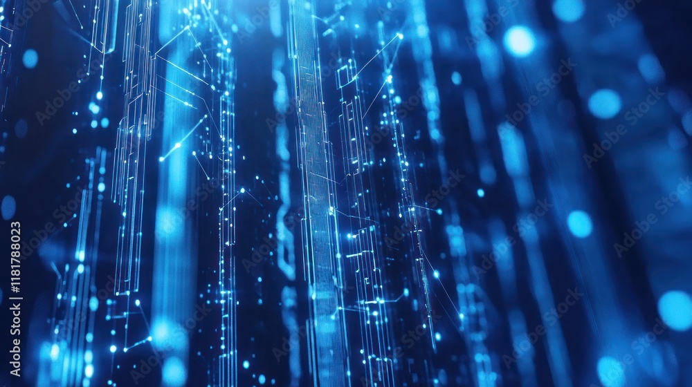 Poster abstract digital network: blue data streams and connections