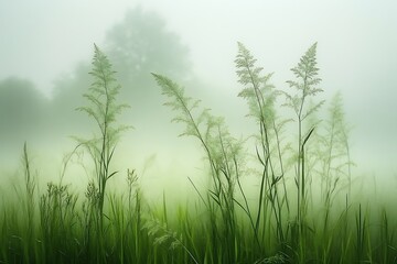 Misty morning meadow grasses.