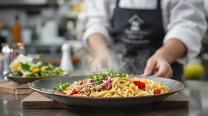Savor a Delicious Pasta Dish Made with Fresh, HighQuality Ingredients in a Modern Kitchen