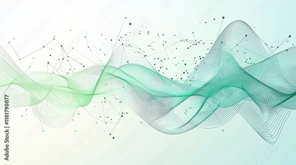Poster dynamic minimal abstract wave network design digital art modern tech creative space high angle view 