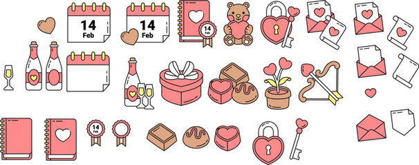 Valentine's Day Icons Featuring Hearts, Gifts, and Romantic Symbols