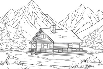 Color Mountain Cabin Coloring Book Pages