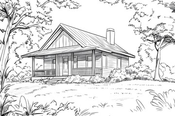 Coloring Book: Sketch House in Woods