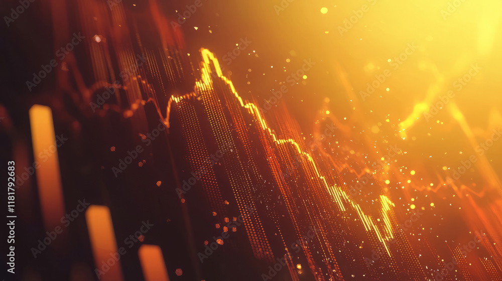 Poster dynamic financial data visualization with glowing yellow and orange tones