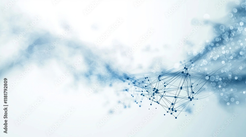 Poster dynamic minimal abstract dotted wave network visualization in royal blue concept art digital environ