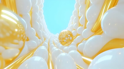Abstract 3D Gold White Bubbles Background