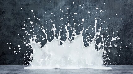 Dynamic Milk Splash Against Dark Background - Creamy White Texture