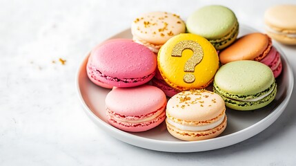 Fototapeta premium Macarons on plate, question mark.