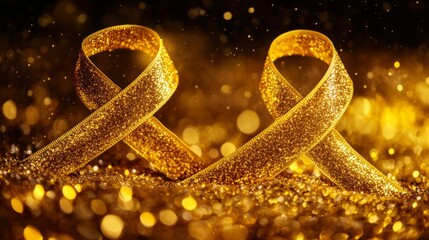 Golden Glitter Ribbons Resting On Sparkling Gold Surface