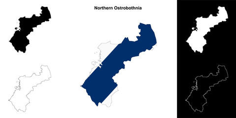 Northern Ostrobothnia region outline map set
