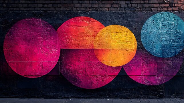 Vibrant Circular Graffiti Art on Brick Wall - Powered by Adobe