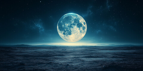 Obraz premium Bright full moon shining over a serene landscape during Earth Hour event copy space