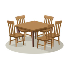 Minimalist Empty Dining Table and Chair Vector Illustration isolated on white background
