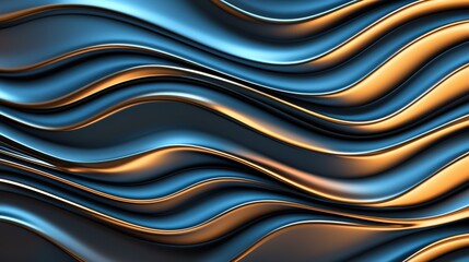 Abstract Blue and Gold Metallic Waves Background