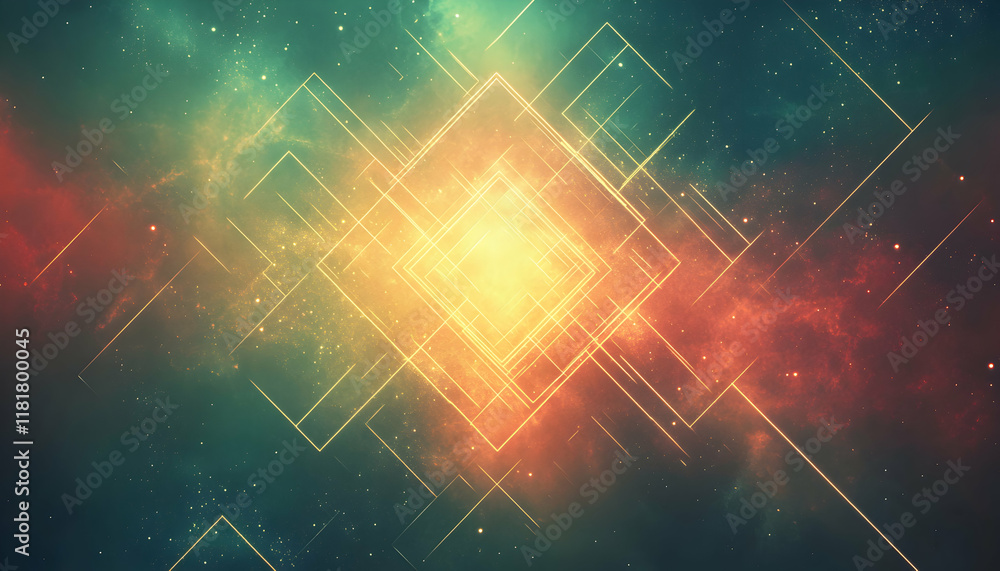 Poster abstract cosmic background with glowing lines and nebula textures, ideal for design projects needing