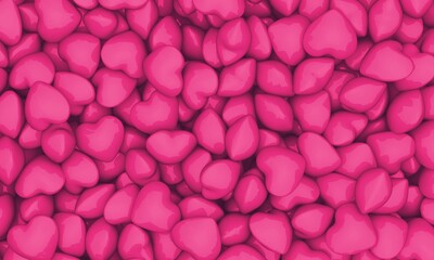 Many pink hearts background. Romantic backdrop. 3d illustration. High resolution.