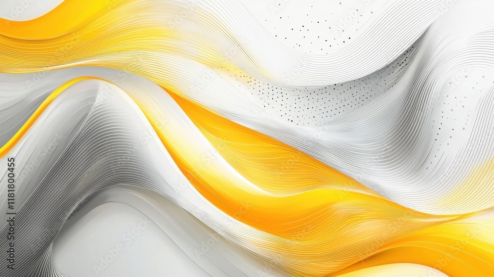 Poster dynamic yellow and white wave patterns abstract art digital design minimalistic environment creative
