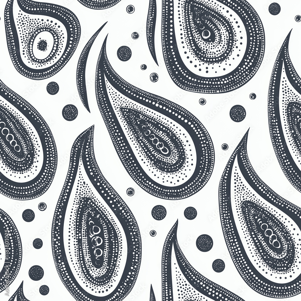 Poster a patterned design featuring teardrop shapes and dotted elements in a monochrome color scheme on a l