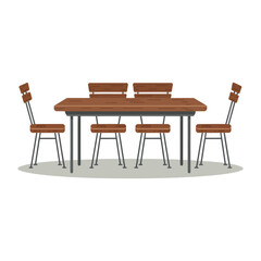 Minimalist Empty Dining Table and Chair Vector Illustration isolated on white background
