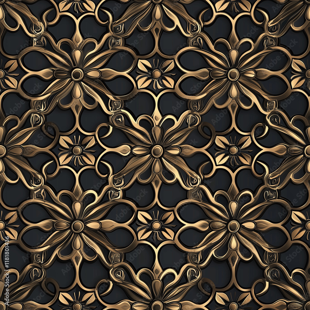 Aufkleber intricate floral pattern with dark background and metallic accents, creating an elegant and sophisti