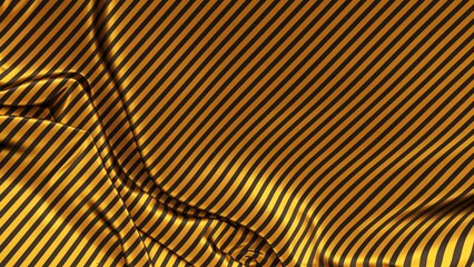 Black silk with golden stripes pattern. Beautifully laid fabric. Elegant fabric horizontal background. High resolution.