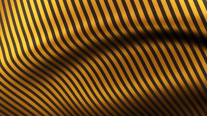 Black silk with golden stripes pattern. Beautifully laid fabric. Elegant fabric horizontal background. High resolution.