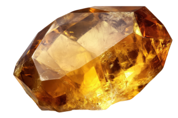 Isolated Large Citrine Crystal on White Background