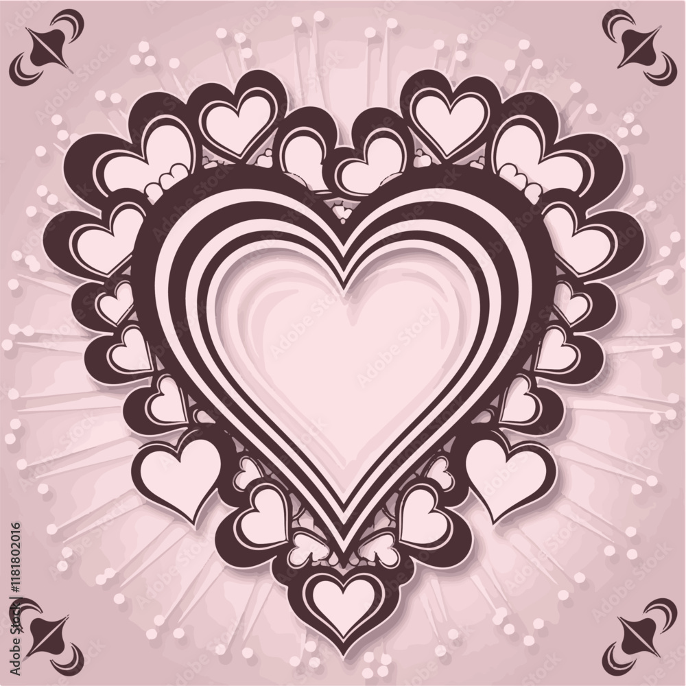 Fototapete a valentine's day card design with a stylish hearts frame. the hearts are in various sizes and are i
