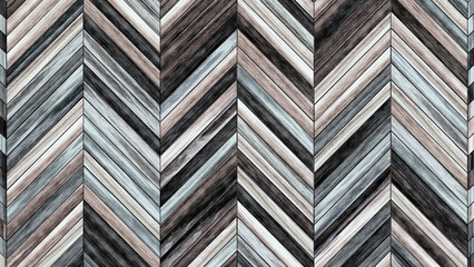 Wooden wall background. Grey wood pattern. Modern wood template. Herringbone parquet. 3d illustration.