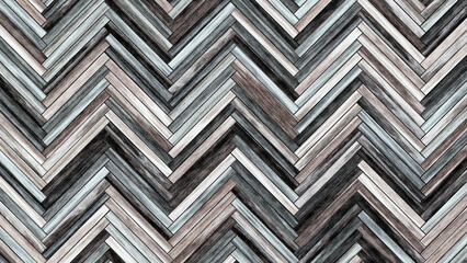 Wooden wall background. Grey wood pattern. Modern wood template. Herringbone parquet. 3d illustration.