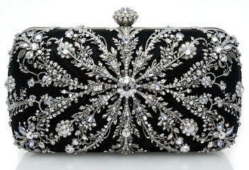 This is an opulent and intricately designed clutch purse adorned with a stunning array of pearls timeless appeal perfect for formal events weddings or evening galas