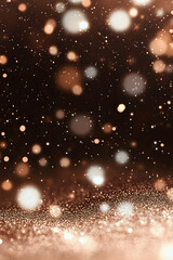 Abstract shining gold and brown glitter lights background. Romantic backdrop for Valentines Day, Women's Day, Mother's Day, birthday, wedding, holiday or event. Mocha mousse color 2025