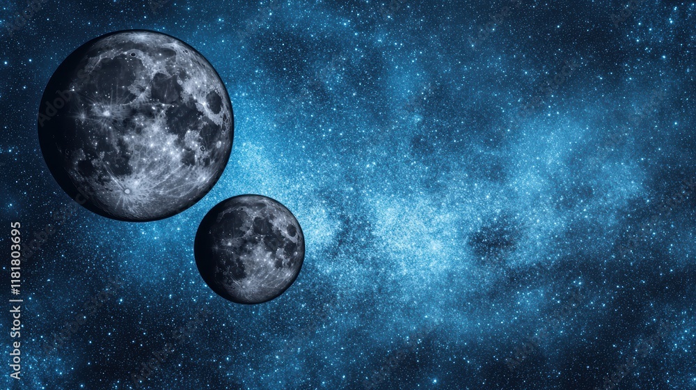 Sticker celestial duet two moons orbiting in a starry nebula
