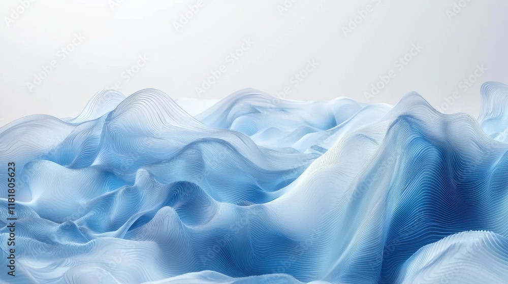 Poster abstract wave network in ocean blue tranquil digital art calm environment minimalistic view