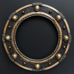 Obraz premium Ornate bronze circular frame on black background.
