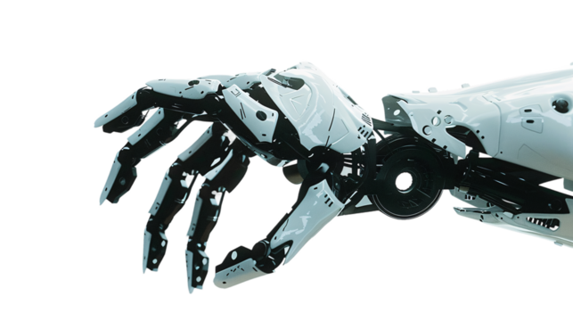 Ai Humanoid hand isolated on transparent background. Cutout.