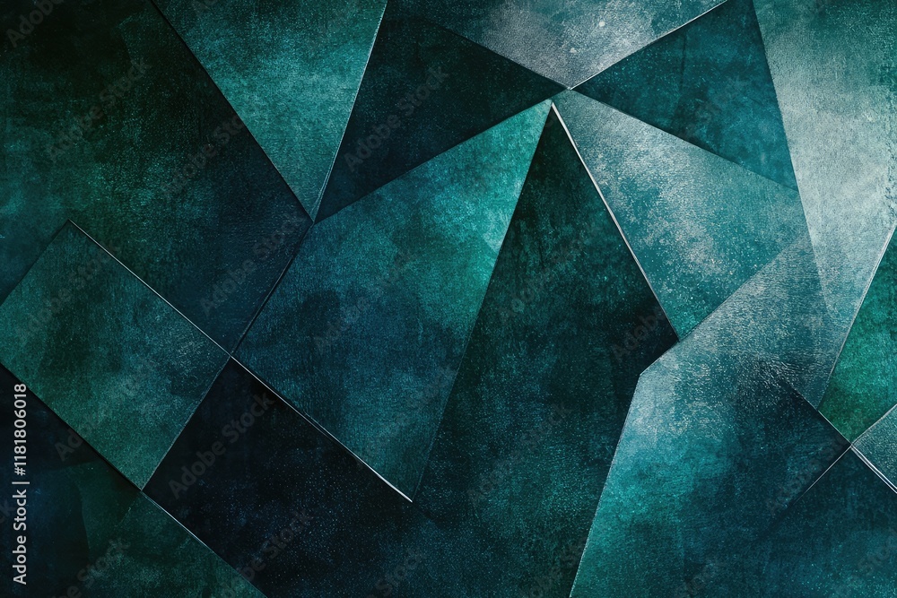 Poster subtle geometric gradient background in dark blue and emerald tones. features grain textures and shi