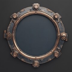 Ornate bronze circular frame on black background.