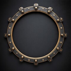 Ornate bronze circular frame on black background.