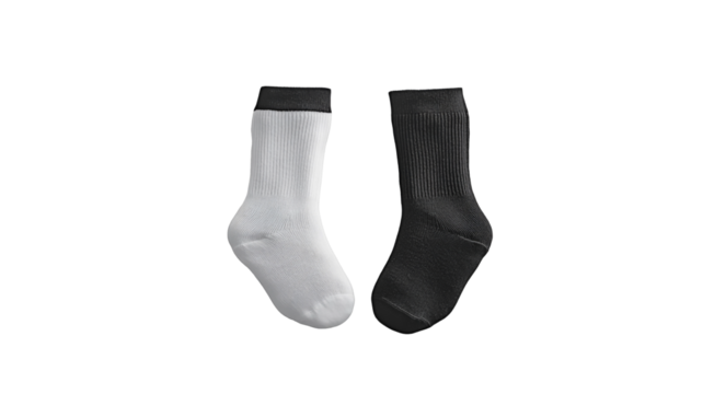 White and black blank socks mockup template on a transparent background