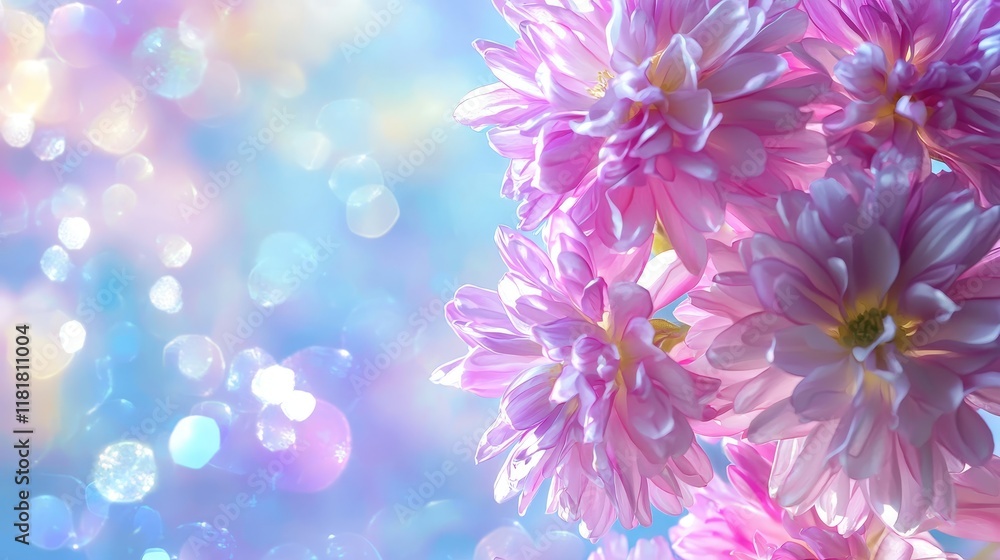 Poster delicate pink flowers with soft bokeh background for elegant design projects