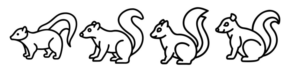 skunk icon, animals line art, animals vector - simple black line art icon of skunk perfect for logos, and animals -themed designs.