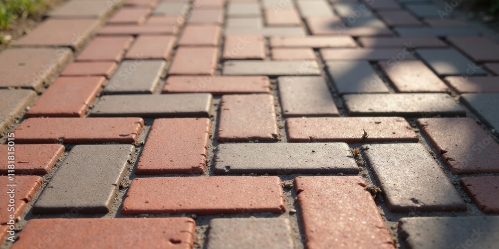 Poster sunlit brick pathway a close-up view of interlocking pavement stones